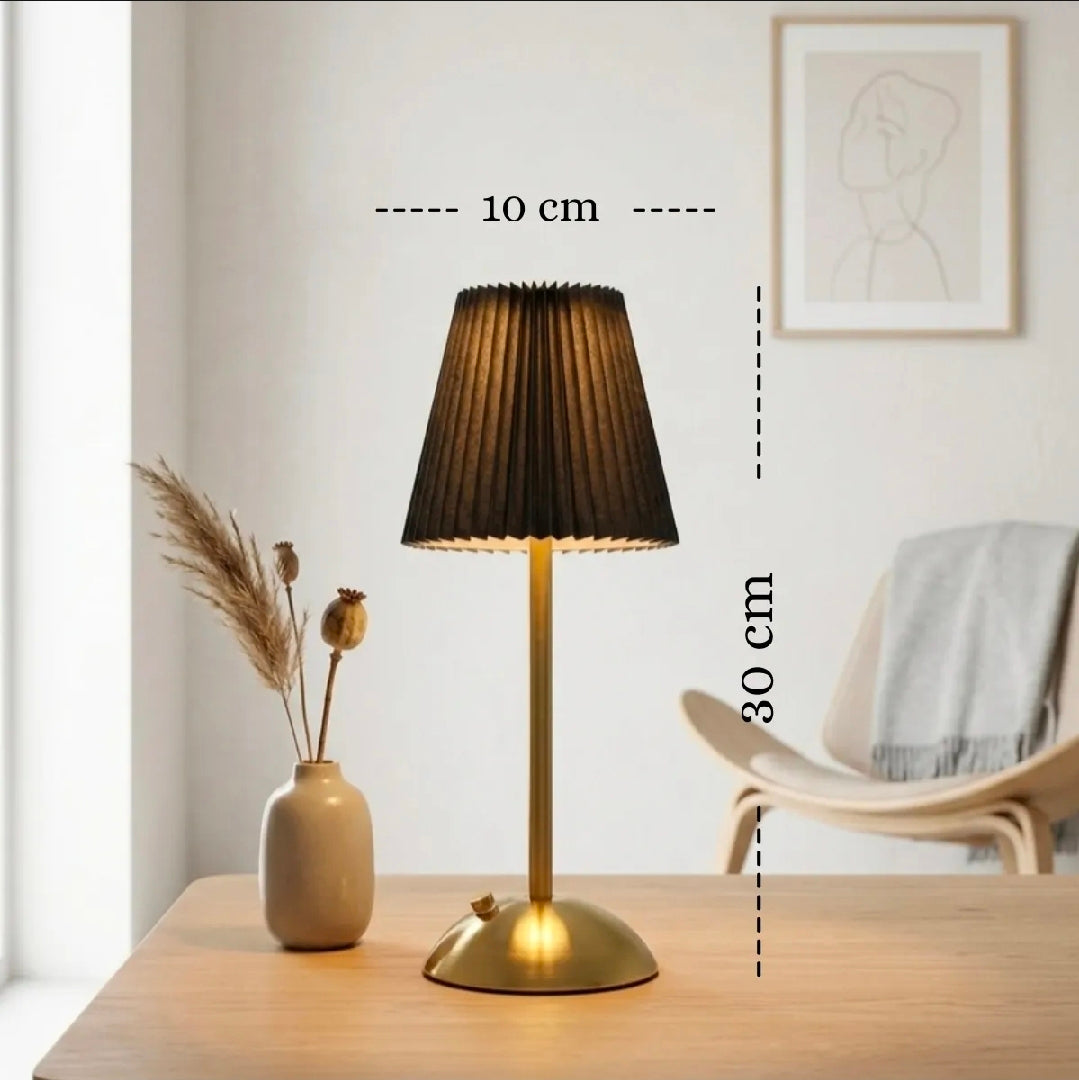 Luxury Pleated Table Lamp with Gold Metal Base – Touch Control Rechargeable Ambient Light (3 Modes)