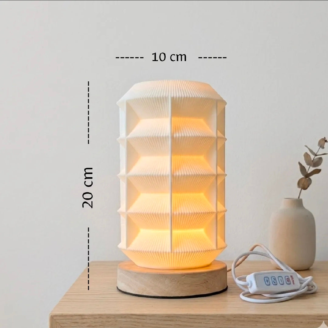 Modern Pleated Bedside Lamp | Wooden Base, 3-Mode Dimmable Ambient Light