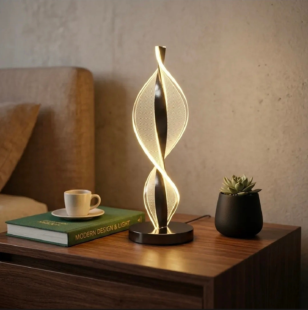 Modern Spiral LED Lamp – Large Acrylic, Rechargeable Luxury Table Light