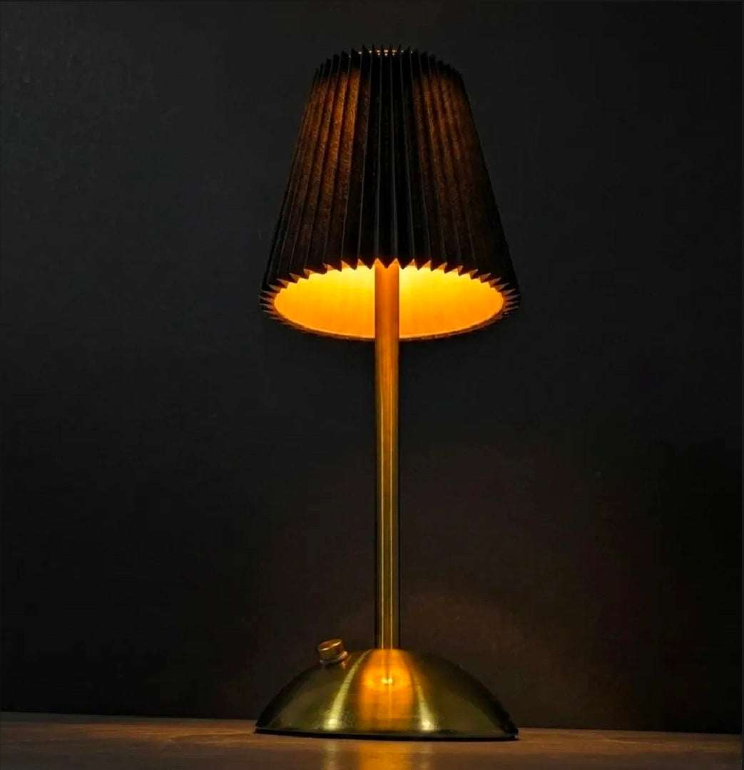 Luxury Pleated Table Lamp with Gold Metal Base – Touch Control Rechargeable Ambient Light (3 Modes)