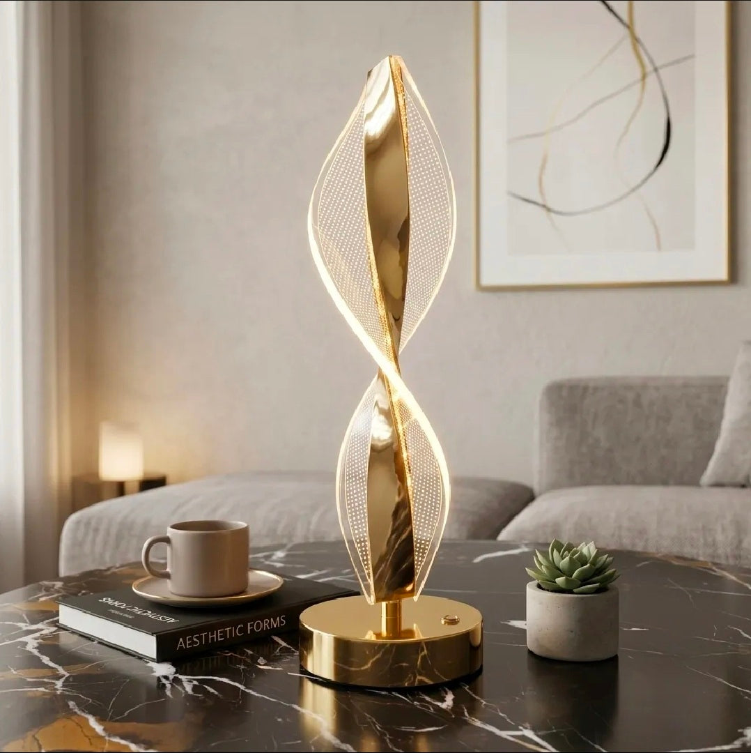 Modern Spiral LED Lamp – Large Acrylic, Rechargeable Luxury Table Light